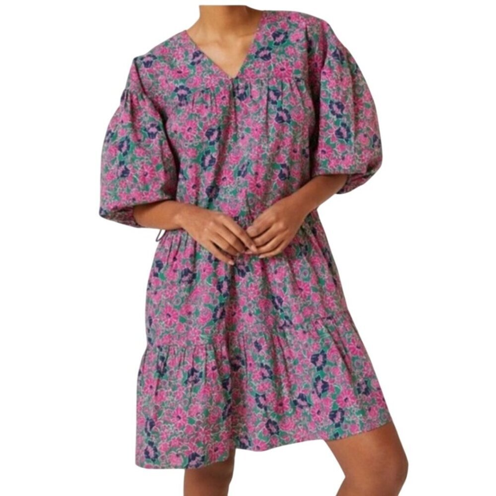Anthropologie Sundry Ditzy Floral Cotton Dress Tiered Balloon Sleeve Size 4/XL